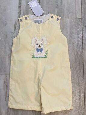 NWT Lil Cactus Light Yellow Cotton Bunny Appliqué Shortall Romper boys 12-18M